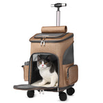 Преносима раница за домашни любимци със сгъваема количка Пътуваща раница за котки с универсална чанта за домашни любимци с колела