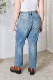 جودي بنطال جينز أزرق مقاس كامل بحاشية خام مستقيمة