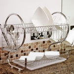 2 Tier Iron Chrome Multifunction Bowl Plate Dish Cup Cutler Drainer Storage Shelf Rack Organizer