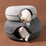 Four Seasons Available Cat Nest Round Woolen Felt Pet Dual-use Cat Nest Tunnel Interactive Training Toy Grey Felt Cat Nest
