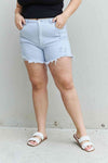 RISEN Katie Full Size High-Wisted Distressed Shorts i Ice Blue
