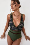 Camouflage Spliced ​​Mesh One-Piece Swimsuit