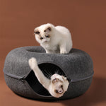 Dostępne cztery pory roku Gniazdo dla kota Okrągły wełniany filc Pet Podwójne zastosowanie Gniazdo dla kota Tunel Interaktywna zabawka szkoleniowa Szary filc Gniazdo dla kota