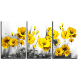 Impression sur toile 3 panneaux HQ Peinture fleur de pavot jaune AVEC CADRE