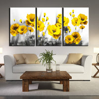 3 skydo būstinė Drobės atspaudas Geltonos aguonos gėlės tapyba su rėmeliu