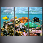Peinture sur toile HQ de récif de corail à 3 panneaux avec cadre