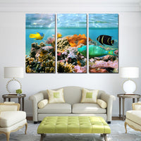 3 panel Coral Reef HQ lærredstryk maleri med ramme