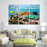 3 panel Coral Reef HQ lærredstryk maleri med ramme