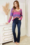 Multicolores costa duplex Knit V-Collum Knit Pullover