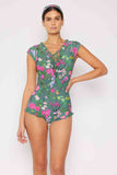 Marina West Swim Bring Me Flowers Einteiliger Badeanzug mit V-Ausschnitt in Salbei