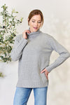 Heimish Full Size Turtleneck Long Slit Sweater