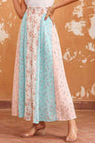 Floral Color Block Smocked Waist Maxi Skirt