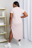 Heimish Full Size Horizontalis Stripe Side Slit V-Collum Dress