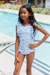 Marina West Swim Bring Me Flowers Einteiliger Badeanzug mit V-Ausschnitt in Distelblau