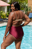 Jednoczęściowy kostium kąpielowy Marina West z kontrastowym wykończeniem w kolorze wina