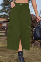 Džinsinis sijonas su skeltuku priekyje su kišenėmis