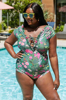 Marina West Swim Jednodijelni kupaći kostim Bring Me Flowers s V-izrezom u boji kadulje