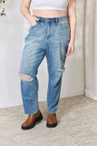 جودي بنطال جينز أزرق مقاس كامل بحاشية خام مستقيمة