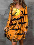 Full Size Halloween Theme Round Neck Long Sleeve Magic Dress