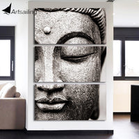 3 panelový Buddha HQ Obraz na plátně Malba na zeď Šedá S RÁMEM