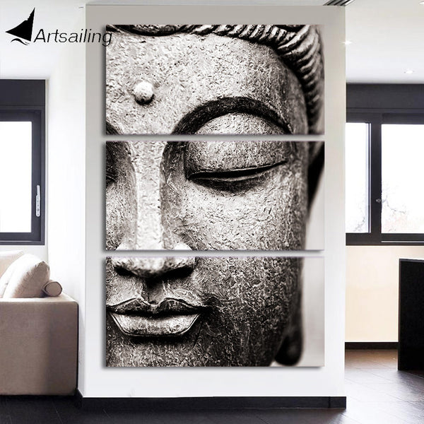 3 panel Buddha HQ Canvas Print painting Wall Art Gray WITH FRAME