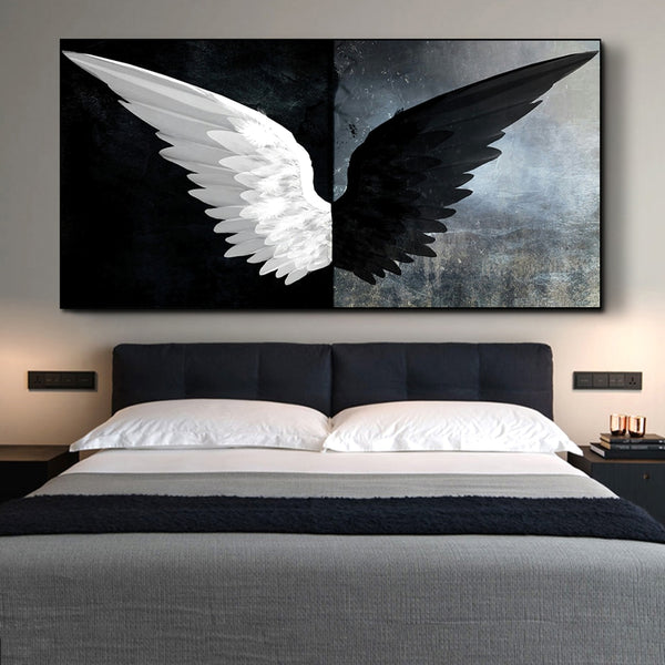 Kids Room Black And White Angel Wings Modern Wings HQ Canvas Print