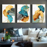 Blue Green Yellow Gold Plant Leaf Abstract HQ Canvas Print