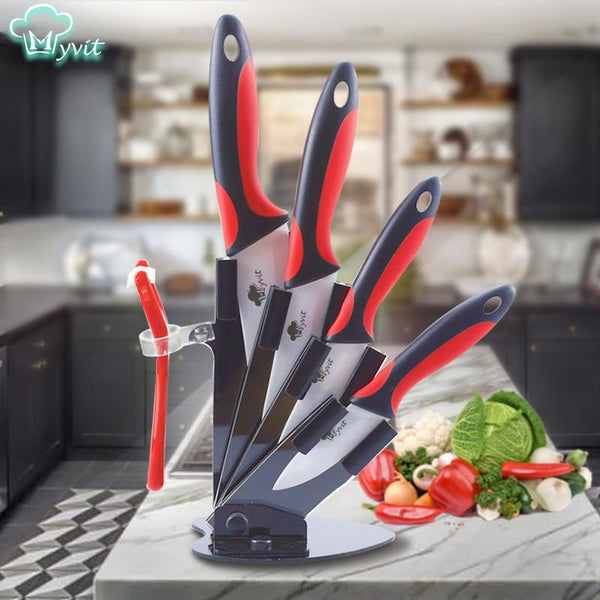 Ceramic Knife Kitchen Knives Holder Chef Slicing Utility Paring White Blade 3 4 5 6 Inch + Stand