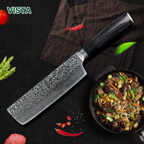Chef Knives Kitchen Knife 7 Inch Japanese 7Cr17 440C High Carbon Stainless Steel Imitation Damascus
