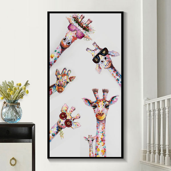 Kids Room Colorful six Giraffe Family HQ Canvas Print