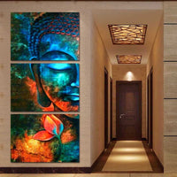 3 Panel Buddha blue HQ Obraz na plátně s rámem