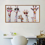 Vaikų kambarys Žirafų šeima RĖMAS GALIMA Gyvūnų meno būstinės drobės spaudos tapyba