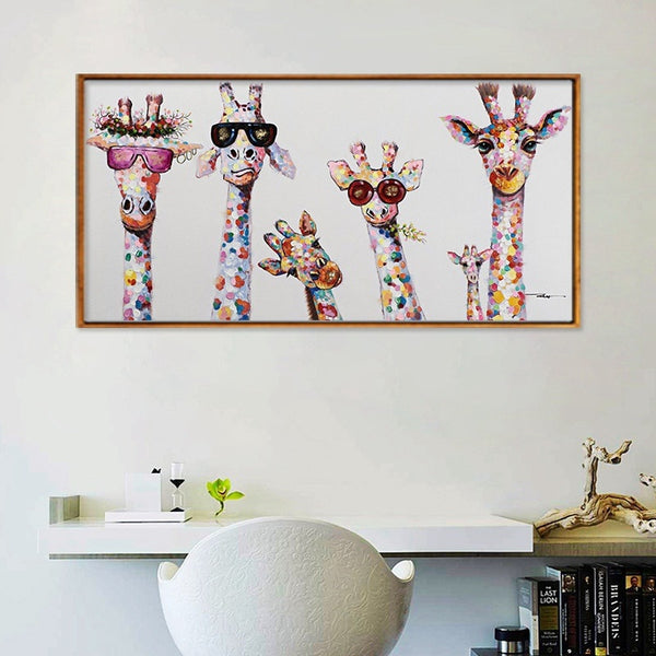 Kids Room Giraffe Family FRAME AVAILABLE Animal Art HQ Canvas Print Painting