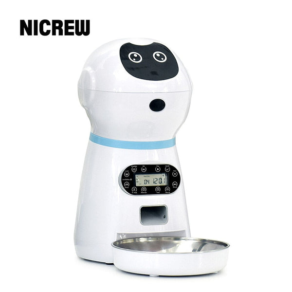Robot Automatic Pet Feeder Food Dispenser Auto Feed Dog Cat Drinking Bowl Dry Food Bowls with Voice Recording LCD Screen