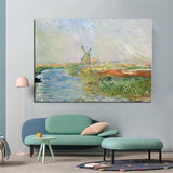 Pintado a mano Monet Campo de tulipanes en Holanda 1886 Paisaje abstracto clásico Arte de la pared Pintura al óleo Decoración de la habitación
