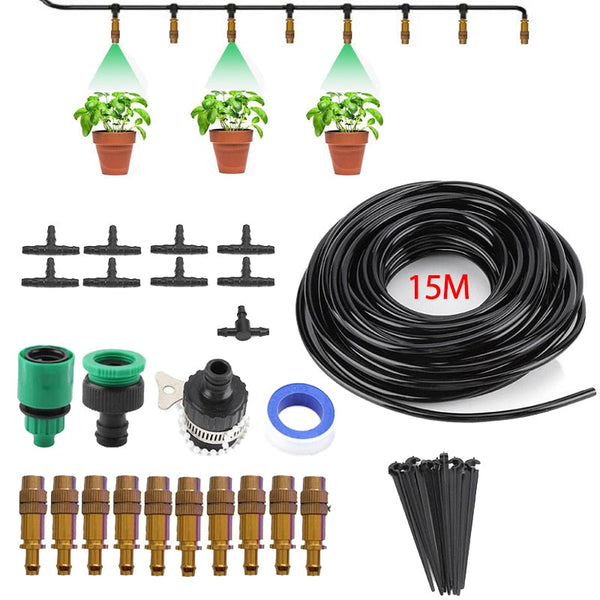 15M DIY Garden Watering System Automatic Drip Irrigation System Kit Gardening Tools and Equipment Water Hose Sprayer Nozzle