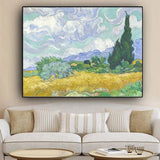 Hand Painted Wheat Field with Cypress Impression Van Gogh Oil Painting on Canvas Oil Painting Wall Art