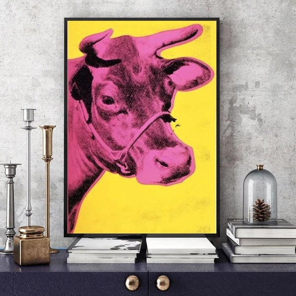 Hand Painted Colorful Cow Andy Warhol Animal Oil Paintings Wall Art Abstract Modern