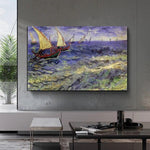 Lámhphéinteáil Van Gogh Sea View Sail Canvas Painting Wall Ealaín Maisiú Impressionist