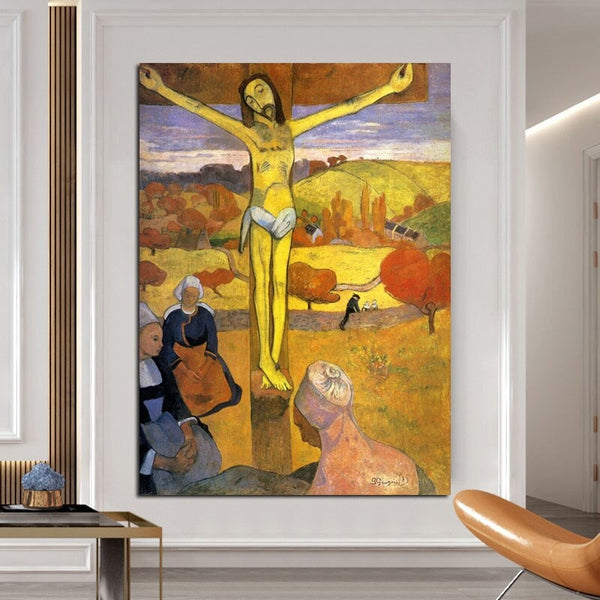 Hand Painted Oil Painting Paul Gauguin Vintage Impressionism Yellow Christ Abstract Figure Retro Decor