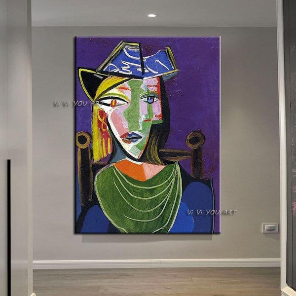 Hand Painted Pablo Picasso oil painting Canvas Art Woman sitting on a chair Artwork Decorative Wall Decor