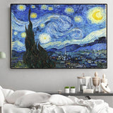 Handmålad Van Gogh Impression Stjärnhimmel Landskap Väggkonst