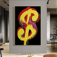 Signe de Dollar peint à la main par Andy Warhol, peintures à l'huile sur toile abstraites, Art mural moderne pour