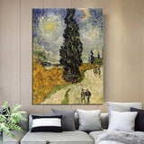 Hand Painted Oil Paintings Van Gogh Road with Cypress Impression Wall Art size