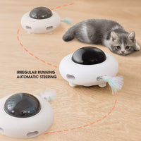 मांजरी टीझर खेळणी स्वयंचलित पंख टीझर UFO टर्नटेबल मांजर पकडणे प्रशिक्षण खेळणी इंटरएक्टिव्ह टीझर पाळीव प्राणी सुकाणू चेसिंग टॉय