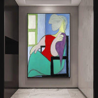 Håndmalede oliemalerier Picasso Kvinden sidder ved vinduet Abstrakt vægkunstmaleri Dekorativt hjem