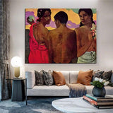 Hand Painted Paul Gauguin Oil Painting Three Tahiti Residents Retro Classic Abstracts Aisle Decor