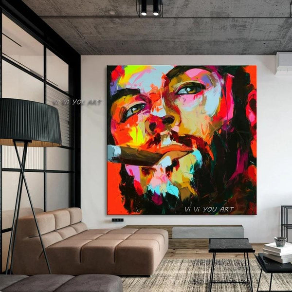 Abstract Francoise Nielly Style Style Wall Art Portrait Palette Knife Face Painting Figure On Canvas