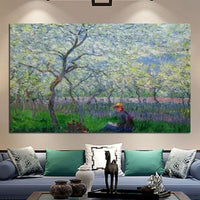 Käsitsi maalitud Claude Monet mulje viljapuuaiast kevadel 1886 Maastikukunst Õlimaal lõuenditoad