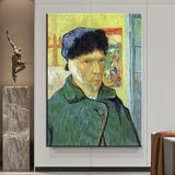 Man Pentrita Van Gogh Memportreto kun oreloj fortranĉitaj Impreso Karaktero Mura Arto